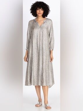 Johnny Was Calme Neutral Leopard Print Midi Dress Size Small